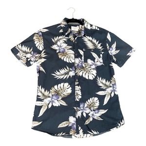 Level Ten S Hawaiian navy blue floral short sleeve button up